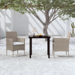 3 Piece Garden Dining Set with Cushions Beige and Black