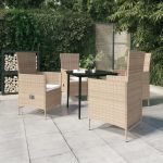 5 Piece Garden Dining Set with Cushions Beige