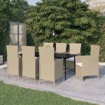 9 Piece Garden Dining Set with Cushions Beige