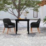 3 Piece Garden Dining Set with Cushions Black