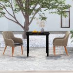 3 Piece Garden Dining Set with Cushions Brown