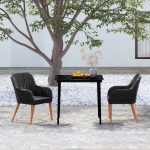 3 Piece Garden Dining Set with Cushions Black