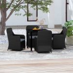 5 Piece Garden Dining Set with Cushions Black