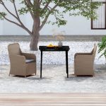 3 Piece Garden Dining Set with Cushions Brown