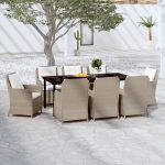 9 Piece Garden Dining Set Brown