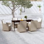 7 Piece Garden Dining Set Brown