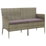 3-Seater Garden Sofa with Cushion Grey Poly Rattan