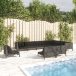 10 Piece Garden Lounge Set with Cushions Poly Rattan Dark Grey