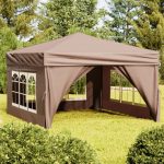 Folding Party Tent with Sidewalls Taupe 3×3 m