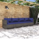 4 Piece Garden Lounge Set with Cushions Poly Rattan Grey