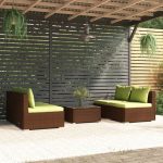 5 Piece Garden Lounge Set with Cushions Poly Rattan Brown