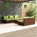 6 Piece Garden Lounge Set with Cushions Poly Rattan Brown
