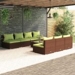 8 Piece Garden Lounge Set with Cushions Poly Rattan Brown