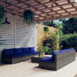 9 Piece Garden Lounge Set with Cushions Poly Rattan Grey