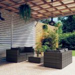 5 Piece Garden Lounge Set with Cushions Poly Rattan Grey