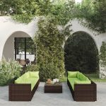 9 Piece Garden Lounge Set with Cushions Poly Rattan Brown