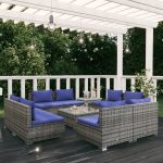 9 Piece Garden Lounge Set with Cushions Poly Rattan Grey