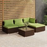 5 Piece Garden Lounge Set with Cushions Poly Rattan Brown