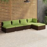 5 Piece Garden Lounge Set with Cushions Poly Rattan Brown