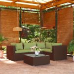 5 Piece Garden Lounge Set with Cushions Poly Rattan Brown
