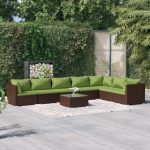 8 Piece Garden Lounge Set with Cushions Poly Rattan Brown