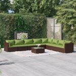 9 Piece Garden Lounge Set with Cushions Poly Rattan Brown