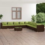 10 Piece Garden Lounge Set with Cushions Poly Rattan Brown