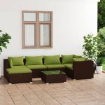 7 Piece Garden Lounge Set with Cushions Poly Rattan Brown