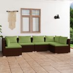 6 Piece Garden Lounge Set with Cushions Poly Rattan Brown