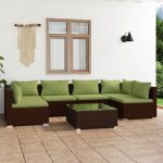 7 Piece Garden Lounge Set with Cushions Poly Rattan Brown