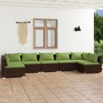 7 Piece Garden Lounge Set with Cushions Poly Rattan Brown