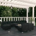 10 Piece Garden Lounge Set with Cushions Black Poly Rattan