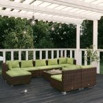 10 Piece Garden Lounge Set with Cushions Brown Poly Rattan