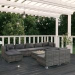 10 Piece Garden Lounge Set with Cushions Grey Poly Rattan