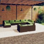 10 Piece Garden Lounge Set with Cushions Brown Poly Rattan