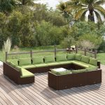 14 Piece Garden Lounge Set with Cushions Brown Poly Rattan