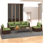 5 Piece Garden Lounge Set with Cushions Poly Rattan Brown