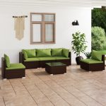 6 Piece Garden Lounge Set with Cushions Poly Rattan Brown