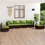 6 Piece Garden Lounge Set with Cushions Poly Rattan Brown