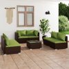 7 Piece Garden Lounge Set with Cushions Poly Rattan Brown