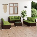 7 Piece Garden Lounge Set with Cushions Poly Rattan Brown