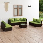 8 Piece Garden Lounge Set with Cushions Poly Rattan Brown