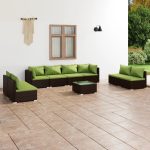 9 Piece Garden Lounge Set with Cushions Poly Rattan Brown