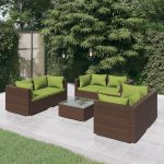 7 Piece Garden Lounge Set with Cushions Poly Rattan Brown