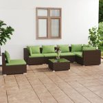 7 Piece Garden Lounge Set with Cushions Poly Rattan Brown