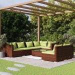 8 Piece Garden Lounge Set with Cushions Brown Poly Rattan