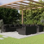 10 Piece Garden Lounge Set with Cushions Black Poly Rattan