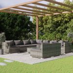 10 Piece Garden Lounge Set with Cushions Grey Poly Rattan