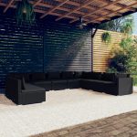 10 Piece Garden Lounge Set with Cushions Black Poly Rattan