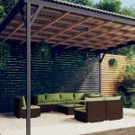 9 Piece Garden Lounge Set with Cushions Poly Rattan Brown